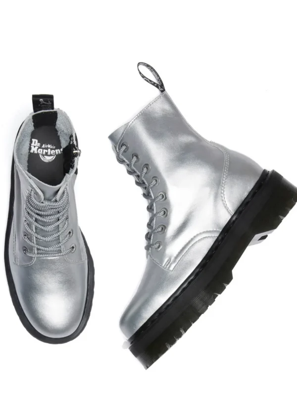 Dr. Martens Jadon Metallic Leather Platform Boots Silver