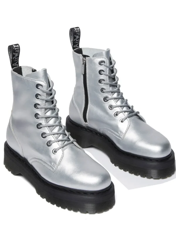 Dr. Martens Jadon Metallic Leather Platform Boots Silver