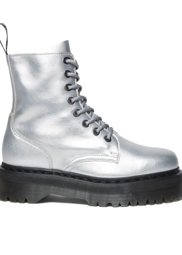 Dr. Martens Jadon Metallic Leather Platform Boots Silver