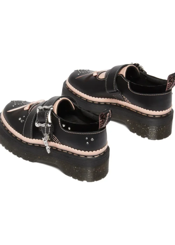Dr. Martens Kemsley Leather Platform Shoes Black Pink