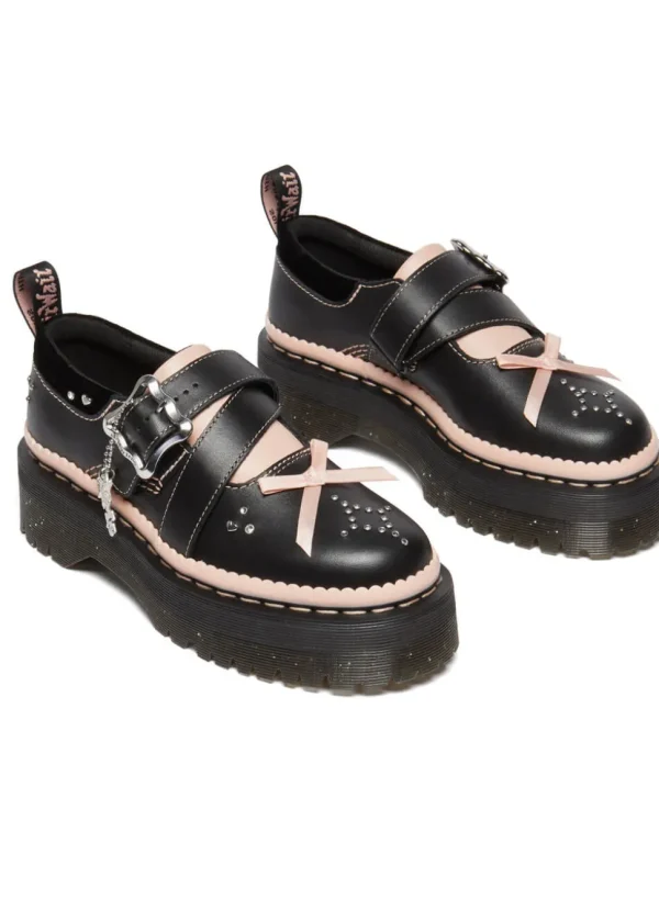Dr. Martens Kemsley Leather Platform Shoes Black Pink