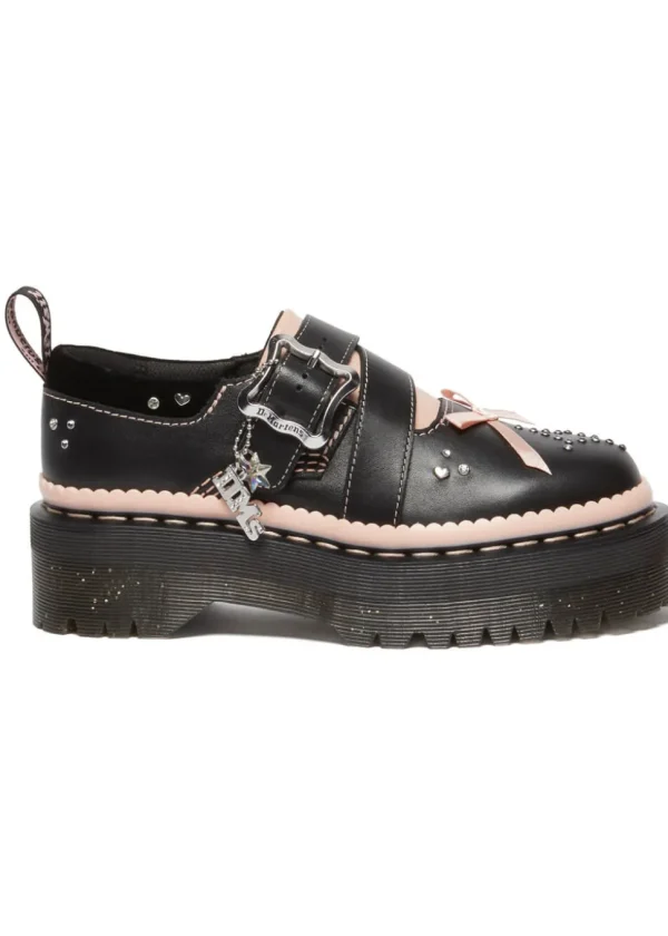 Dr. Martens Kemsley Leather Platform Shoes Black Pink