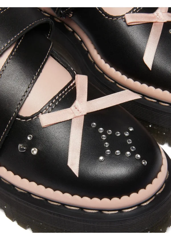 Dr. Martens Kemsley Leather Platform Shoes Black Pink