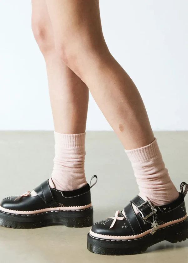 Dr. Martens Kemsley Leather Platform Shoes Black Pink