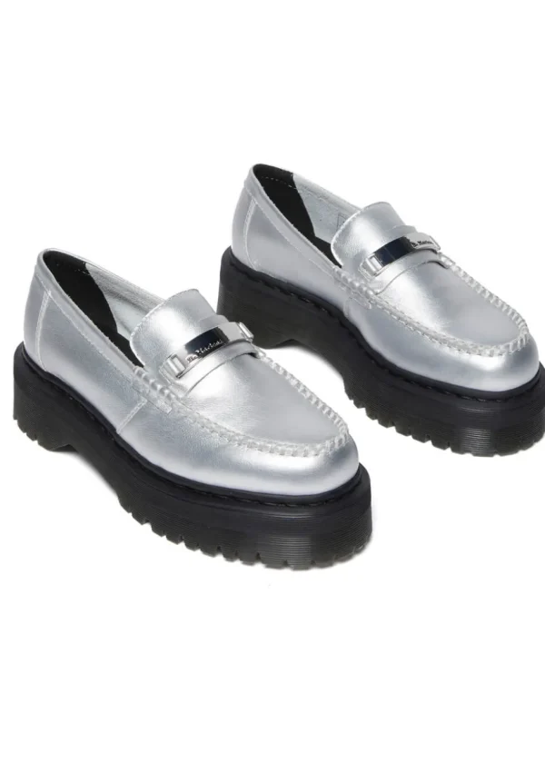 Dr. Martens Penton Metallic Leather Platform Loafers Silver