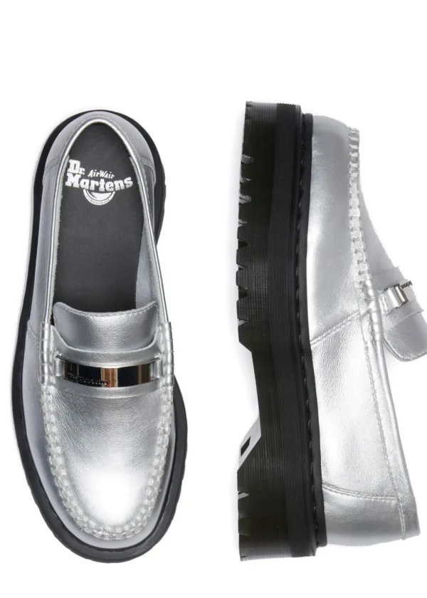 Dr. Martens Penton Metallic Leather Platform Loafers Silver