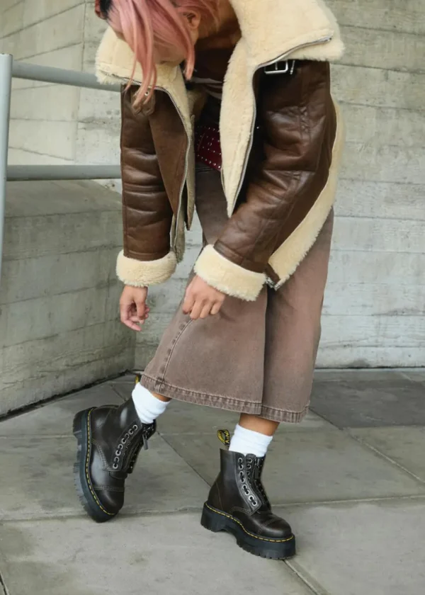 Dr. Martens Sinclair Orleans Leather Platform Boots Taupe Darkbrown