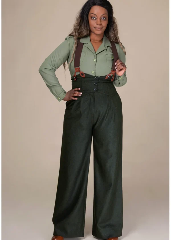 Emmy Design The Miss Fancy Pants Herringbone Trousers Green