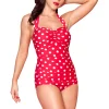 Esther Williams Classic Sheath Polkadot 50's Swimsuit Red
