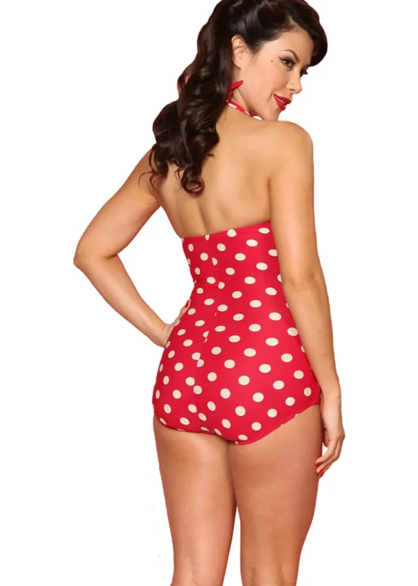 Esther Williams Classic Sheath Polkadot 50's Swimsuit Red