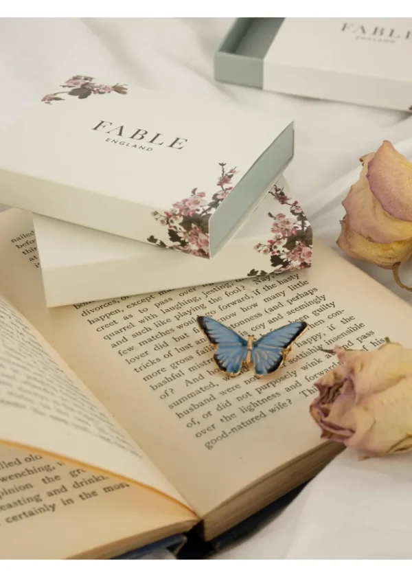 Fable England Blue Butterfly Enamel Brooch