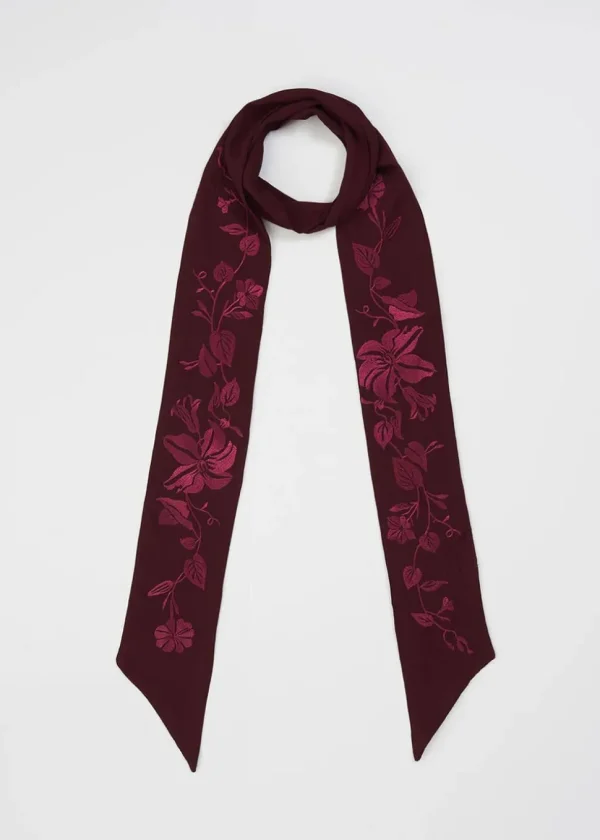 Fable England Bohemian Embroidered Scarf Burgundy