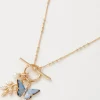 Fable England Butterfly & Leaf Charm Necklace Blue