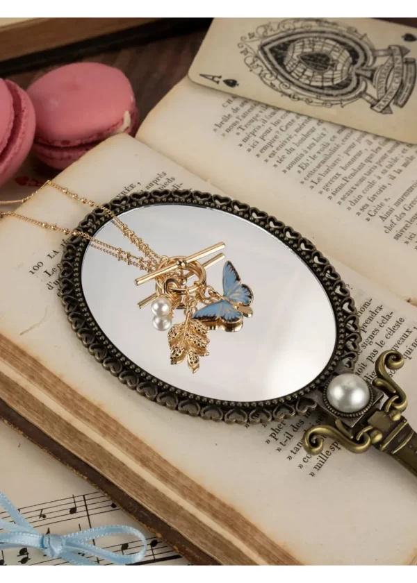 Fable England Butterfly & Leaf Charm Necklace Blue