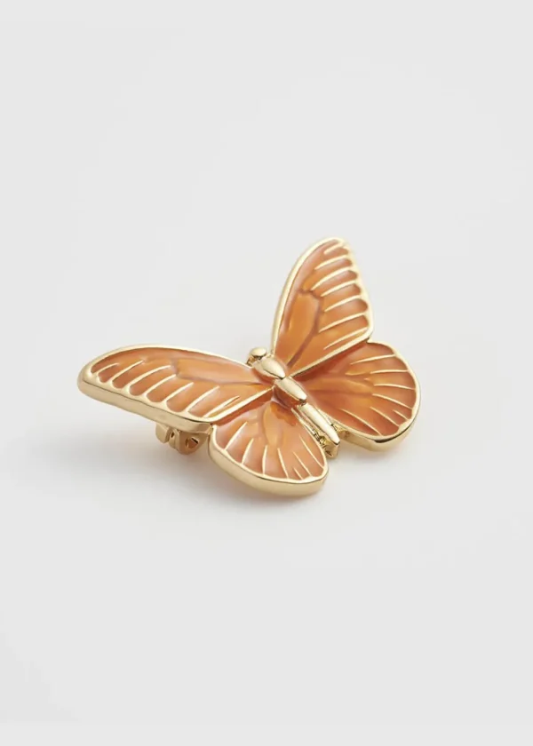 Fable England Butterfly Brooch Orange