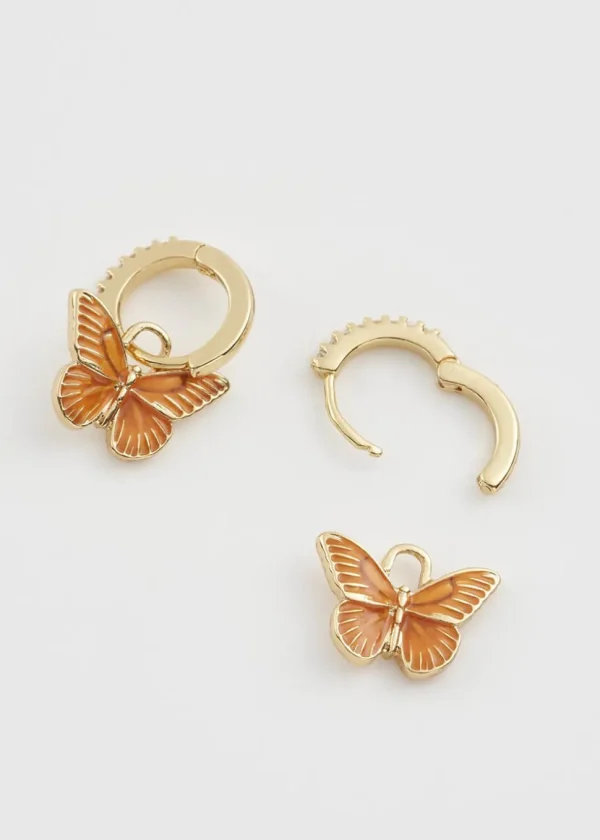 Fable England Butterfly Huggie Earrings Orange