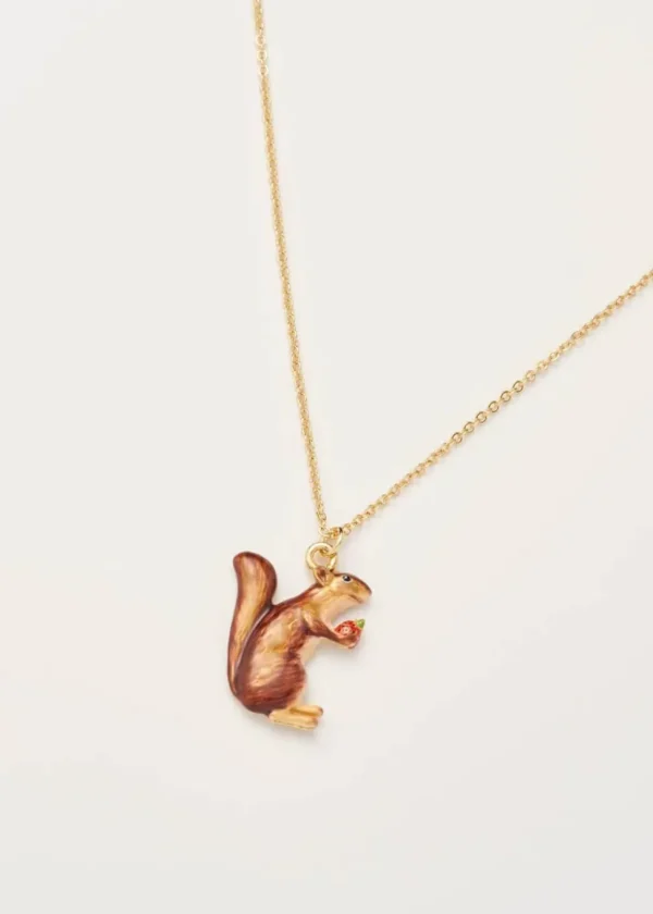 Fable England Cheeky Squirrel Necklace Brown