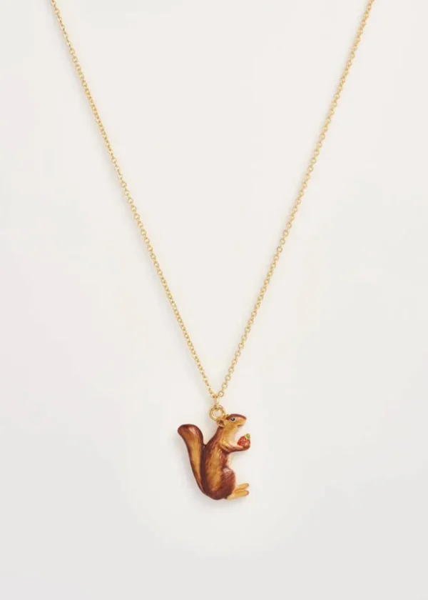 Fable England Cheeky Squirrel Necklace Brown
