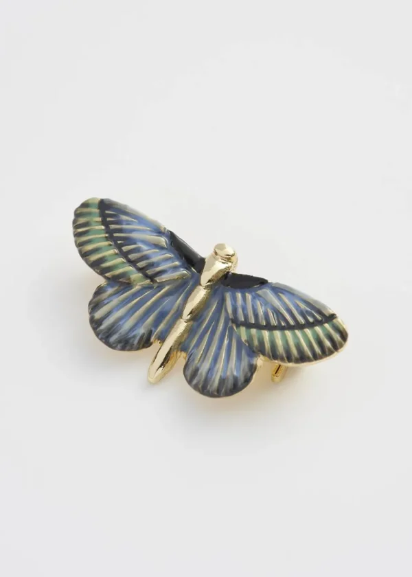 Fable England Deco Butterfly Brooch Blue