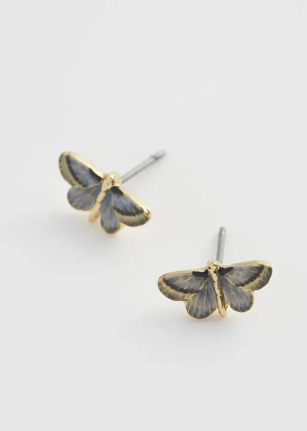 Fable England Deco Butterfly Stud Earrings Blue