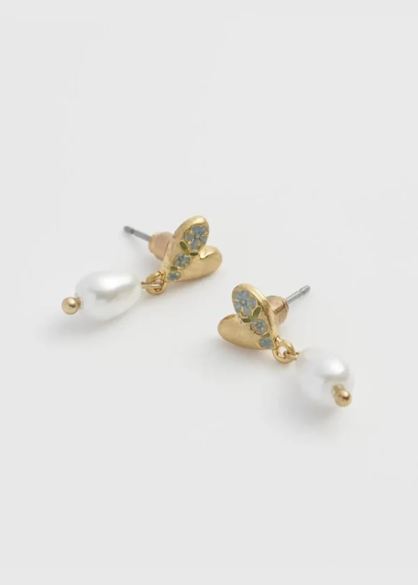 Fable England Forget-Me-Not Heart & Pearl Earrings Blue