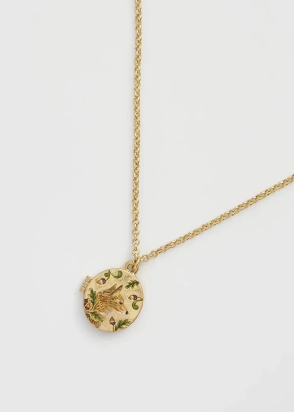 Fable England Fox & Acorn Locket Necklace Gold