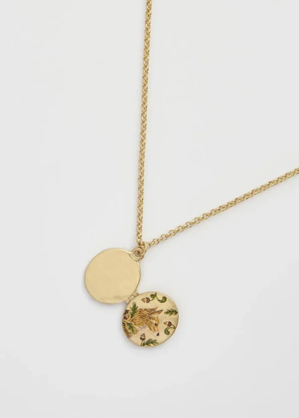 Fable England Fox & Acorn Locket Necklace Gold