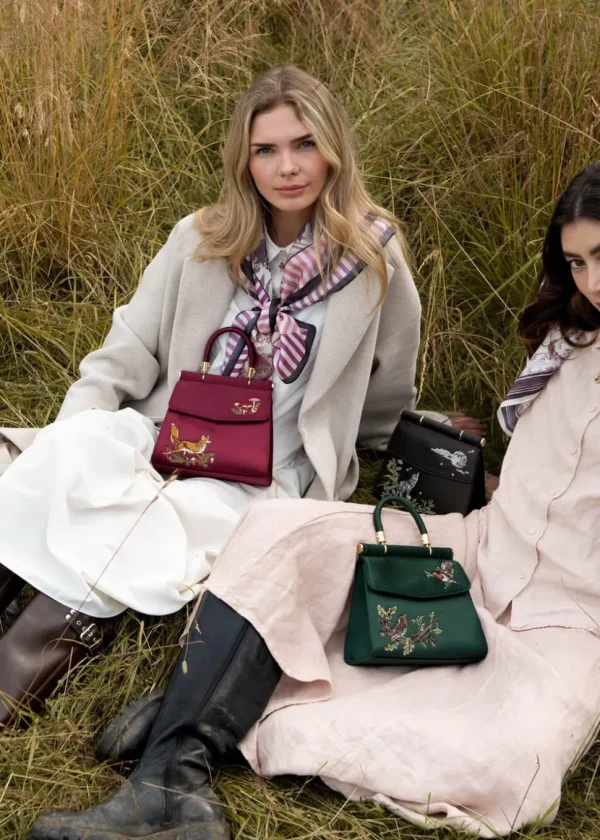 Fable England Fox & Mushroom Satin Bag Burgundy