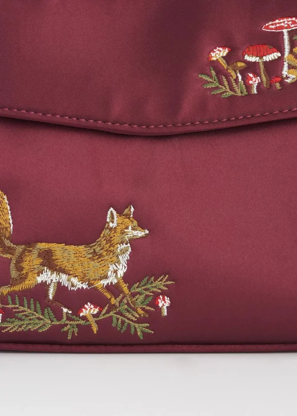Fable England Fox & Mushroom Satin Bag Burgundy