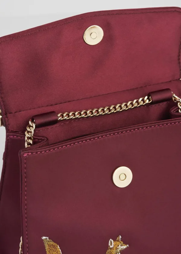 Fable England Fox & Mushroom Satin Bag Burgundy