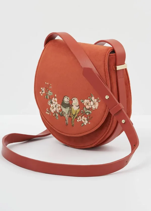 Fable England Lovebirds Velvet Saddle Bag Rust
