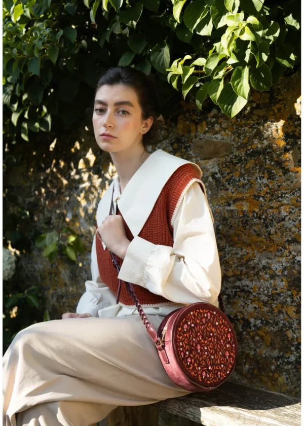 Fable England Magical Mushroom Velvet Circle Bag Burgundy