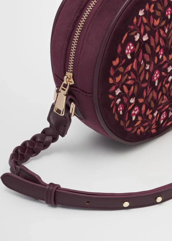 Fable England Magical Mushroom Velvet Circle Bag Burgundy