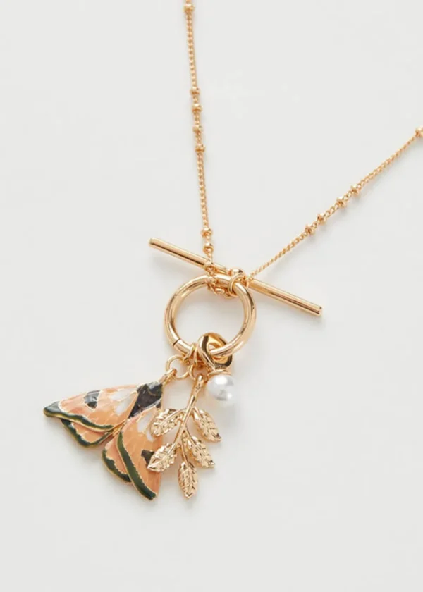 Fable England Moth Enamal Necklace Brown