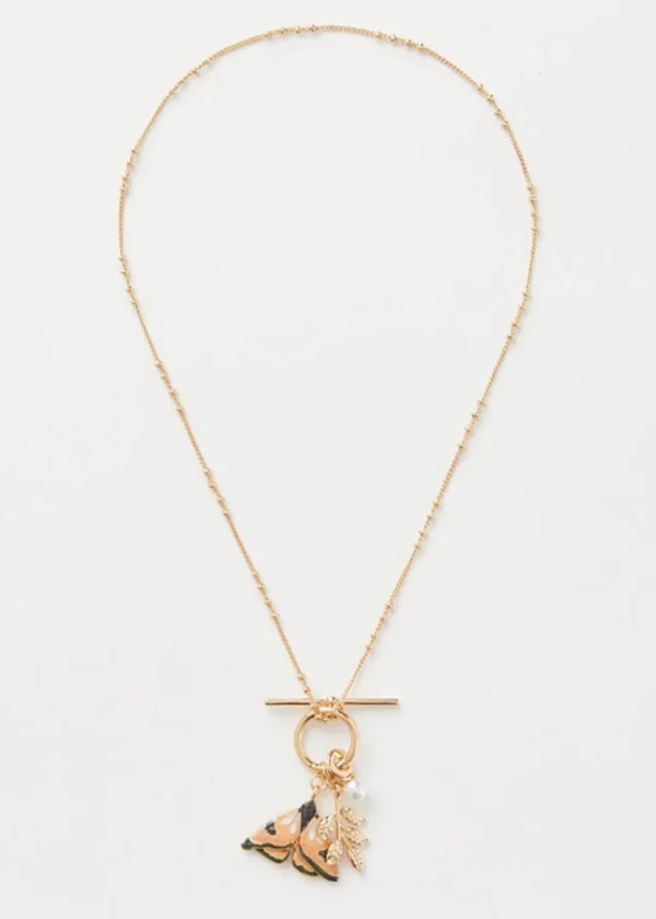 Fable England Moth Enamal Necklace Brown