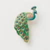 Fable England Peacock Enamel Brooch Blue