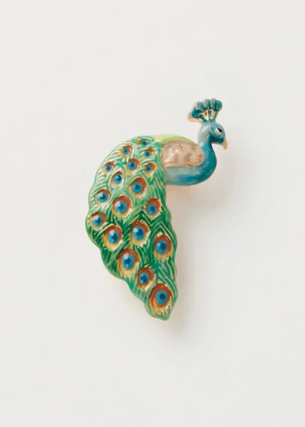 Fable England Peacock Enamel Brooch Blue