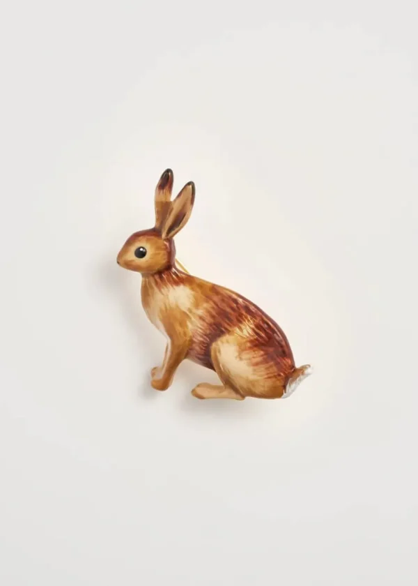 Fable England Rabbit Brooch Brown