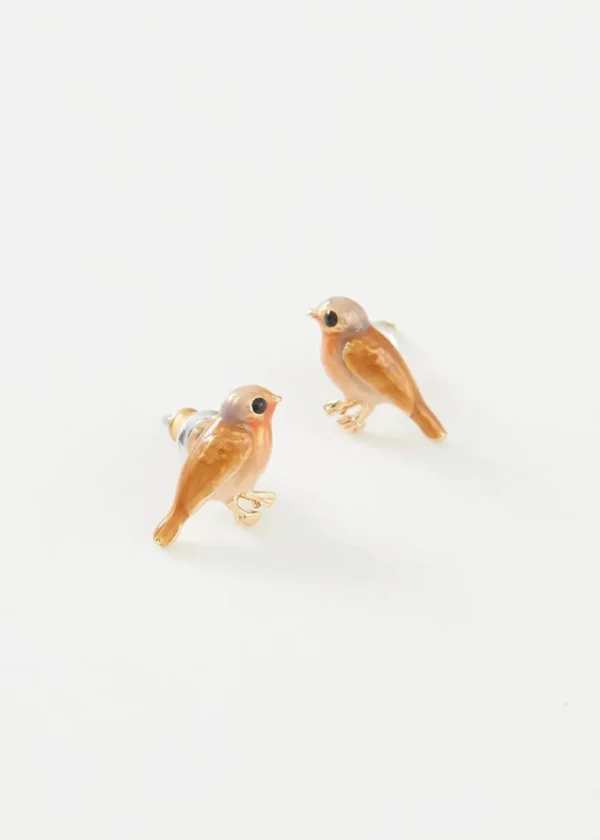 Fable England Robin Bird Enamel Earrings