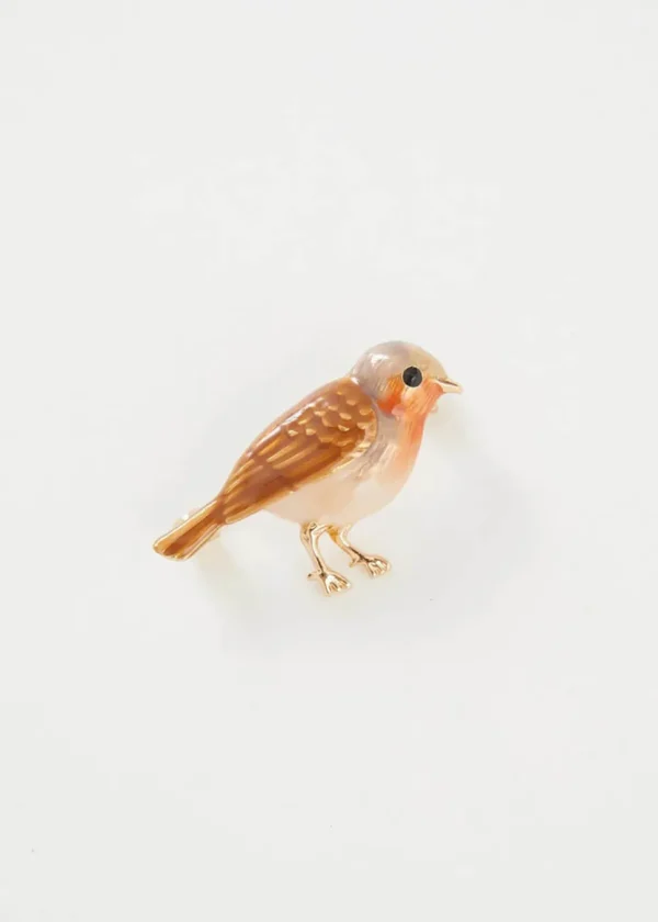 Fable England Robin Bird Enamel Brooch