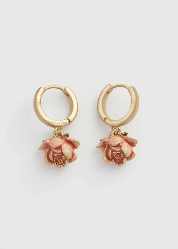 Fable England Rose Bud Huggies Earrings Pink