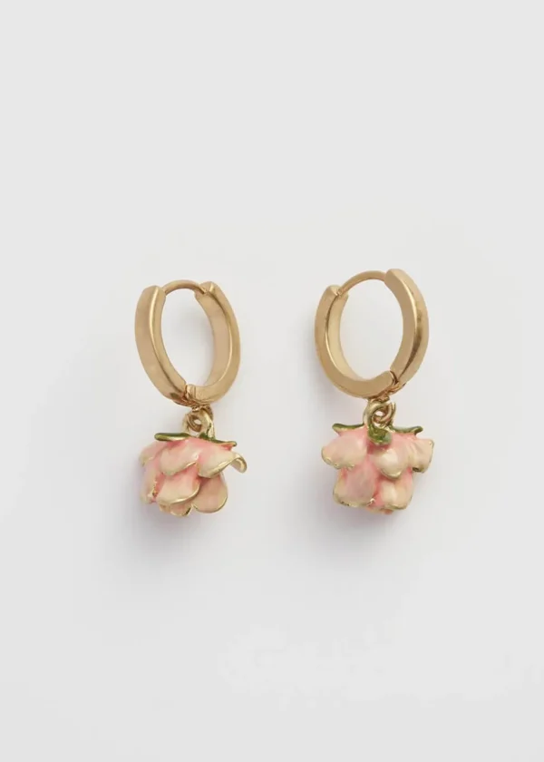 Fable England Rose Bud Huggies Earrings Pink