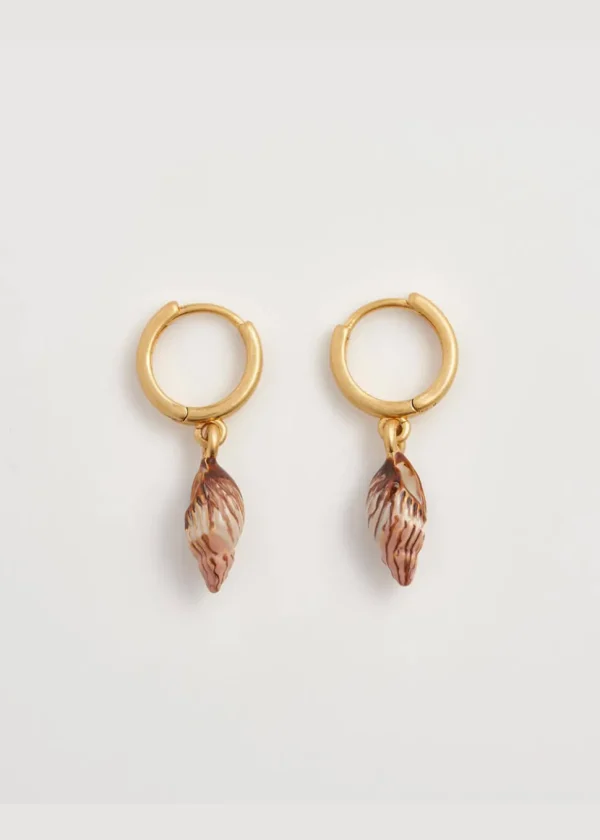 Fable England Spiral Shell Huggy Hoops Earrings Brown