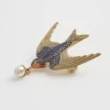 Fable England Swallow & Pearl Brooch Blue