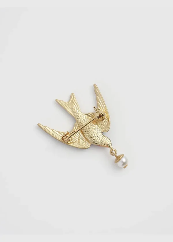 Fable England Swallow & Pearl Brooch Blue
