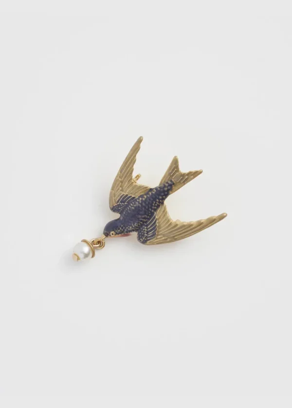Fable England Swallow & Pearl Brooch Blue