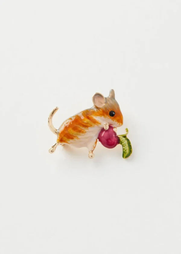 Fable England Vole Forest Mouse Enamel Brooche Brown