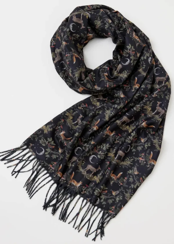 Fable England Woodland Scenes Toile Scarf Black