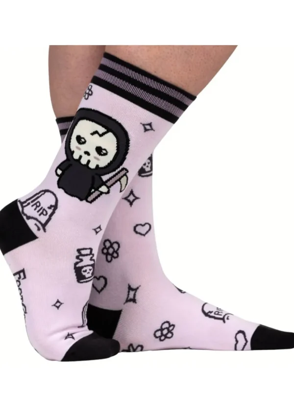 FootClothes Pastel Goth Grim Reaper Socks Pink