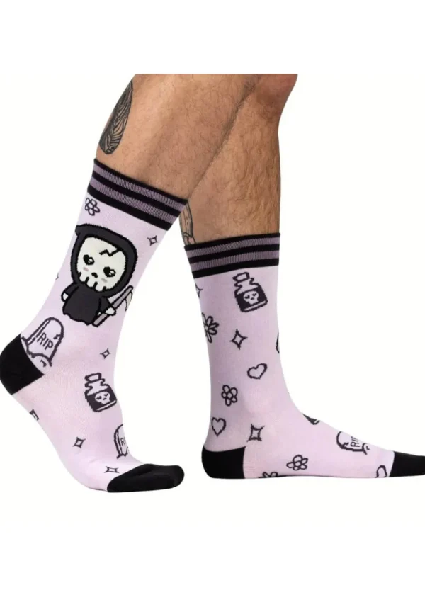 FootClothes Pastel Goth Grim Reaper Socks Pink